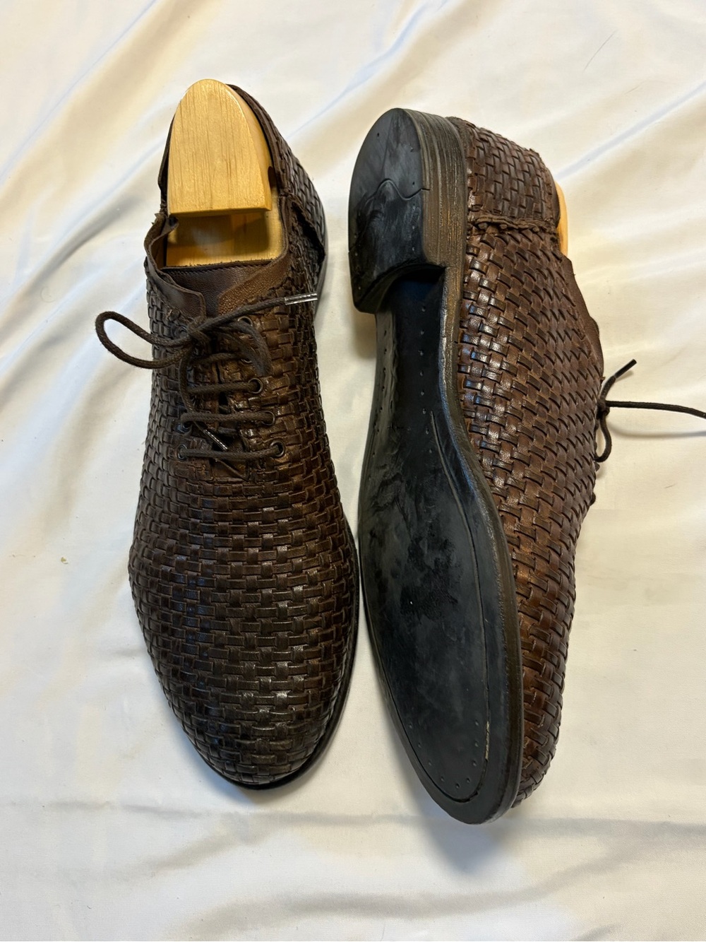 Ron White made in Italy Men's Brown Woven Leather Lace-Up Dress Shoes 10
